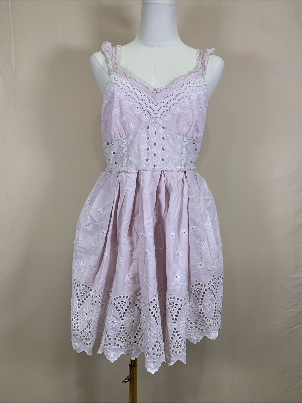 LoveShackFancy Lavender Eyelet Ruffle Mini Dress